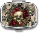 Metallo 2 Compartment Pill Organizer Travel Friendly Portable Compact Pill Box Cute Pill Case per tenere Vitamine, Olio di Fish,Supplements,Meds,Tablet for Purse,Pocket. (Skull)