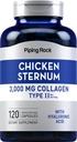 Piping Rock Pollo Sternum Tipo II Collagen Supplemento | 3000mg | 120 capsule | con acido ialuronico | Non-GMO, senza glutine