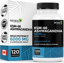 Renew Actives Ashwagandha KSM-66 Supplemento 500MG per porzione con pepe nero per assorbimento superiore - Focus & Mood Supporto per aumentare l'energia & Sleep Aid - Made in Canada - 120 Capsule