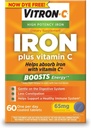 Integratore alimentare di ferro ad alta potenza di Vitron-C Plus Compresse rivestite di vitamina C, Confezione da 5 (60 conte ciascuno)