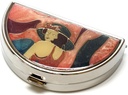 9352 Semi-Circular Small Pill Box Organizer Pewter Silver Pink Women Travel Pill Case Purse Pocket Container Daily Portable Medicine Vitamin Box Medicine Supplemento Mini Storage
