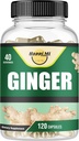 Capsule di radice di zenzero fatte con polvere di radice di zenzero organico 2500mg per porzione, 120 capsule vegetali 40 Serve