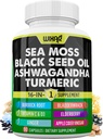 Wixar Sea Moss 3000mg Black Seed Oil 2000mg Ashwagandha 1000mg Turmeric 1000mg Bladderwrack 1000mg Burdock 1000mg & Vitamina C & D3 con Elderberry Dandelion Yellow Dock Chlorophyll ACV - 90 capsule