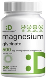 Magnesio Glycinate 500mg, 240 capsule veggie | 100% chelati per un facile assorbimento | Supplemento minerale essenziale per muscolo, sonno e salute del cuore*