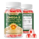 Vegan Omega 3 Gummies 1200mg - Dual Layer - Fish Oil Alternative, Marine Algae Omega 3 Supplemento DHA 600mg, EPA 400mg con Astaxanthin, Sugar Free,60 Cts