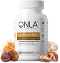 ONLA Vegan Mushroom Supplemento - 10-in-1 Lions Mane Mushroom, Reishi Mushroom, Cordyceps, Shiitake - Capsule per Fungo Immune System, Integratori Natural Brain per Memoria e Focus (60 Cap)