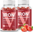Iron Gummies Integratori per Donne e Bambini - Multivitaminico con Gomma di Ferro per Ossigeno Sangue, Gummie di Degustazione Grande con Vitamina C per Assorbimento Max, Masticabile Vegana(180 Conte, Fragola)