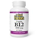 Fattori naturali, Vitamina B12 Cyanocobalamin 1000 mcg, Supporta l'energia e la produzione di globuli rossi, 60 compresse (60 porzioni)