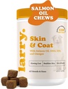 Olio di salmone per cani pelle e cappotto di Larry | Integratori di cani per pelle di prurito e allergia sollievo | Omega 3, 4, DHA, & EPA per pelle, cappotto, Bone, & Joint Health | per tutte le razze e dimensioni, (120 Soft Chews)