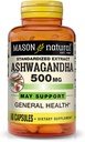 Mason Natural Ashwagandha 500 mg, Adaptogen per lo stress e il supporto energetico, supplemento di erbe, alimentazione di 60 giorni