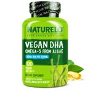 NATURELO Vegan DHA - Omega 3 olio da alghe - Supplemento per cervello, cuore, giunto, salute degli occhi - Fornisce acidi grassi essenziali per le donne Uomini e bambini - Complementi Vitamine prenatali - 120 Softgels