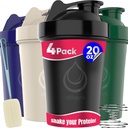4 PACK, 20 oz Shaker Bottiglie con fruste di filo per miscele di proteine | Confezione flacone per frullatore a leakproof | BPA-Free & Lavastoviglie Cassaforte | Bottiglia per shaker | Tazze per shakes