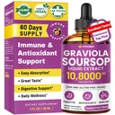 Graviola Soursop Leaf Extract Liquid - Soursop Bitters Liquid, Support Immune, Relax, Liver and Sleep, Sugar & Alcohol-Free, Formula altamente assorbibile, Frutta della passione Flavor, 2 Fl Oz