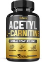 5in1 Acetil L-Carnitina Capsule Complesso - 2600mg Quotidiano - Corpo, Cervello e Assistenza Sanitaria Immune - Acido lipoico alfa combinato, Tè verde, Chicco di caffè verde & chetoni lampone - 90 conti per 3 mesi