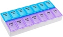 EZY DOSE Settimanale (7-giorno) AM/PM Caso di pillola giornaliero, Medicina Planner, Vitamim, Olio di pesce, Supplementi contenitore dell'organizzatore, grandi scomparti, 2 volte al giorno, blu e viola coperchi, BPA Free