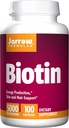 Jarrow Formulas Biotin 5000 mcg - 100 Caps Veggie, Confezione da 2 - Supporta la crescita della pelle e dei capelli, Metabolismo lipidico e produzione di energia (ATP) - 200 Serve totali