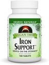 Sorgente Naturals Vegan True Iron Support, Gentle on The Stomach e Chelated for Maggiore Absorbtion* - 180 compresse