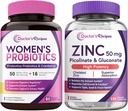 Probiotici & Zinc Bundle, Digestivo, Salute vaginale e urinaria, Difesa immunitaria naturale, Rilascio ritardato Capsule Probiotici 60ct & Zinc Capsule 120 ct