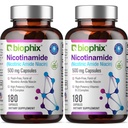 biophix B-3 Nicotinamide 500 mg 180 Caps 2 Pack - Nicotinic Amide Niacin Natural Flush-Free Vitamin Formula - Supporta la salute delle cellule della pelle
