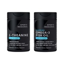 Ricerca sportiva Doppia resistenza L-teanina Suntheanine per messa a fuoco, Relax & Alertness Supporto non doloroso + olio di cocco 60 contro & Triple resistenza Omega 3 Fish Oil 1250mg Burpless Omega3 EPA & DHA