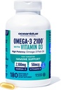 Oceanblue Professional Fish Oil con vitamina D3 | Triple Strength 2100mg Omega 3 DPA EPA DHA | Wild Caught | Burpless Orange Flavor, 90 Servings (180 Count)