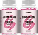 2 Pacchetti 2000mg Ginkgo Biloba Gummies - Ginkgo Biloba Integratori per il sostegno della salute del cervello, migliorare l'umore e la messa a fuoco, energia, adulto, aroma di fragola, 120 Conte