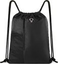 BeeGreen zaino con coulisse nero Borsa da ginnastica per le donne uomo String zaino sportivo con acqua bottiglia tasche a rete e 2 tasche con cerniera grande borsa da lavoro Sackpack 16" x 20"