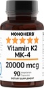 MONOHERB Vitamina K2 come Menatetrenone MK-4 20000 mcg per capsula - 90 capsule di veg