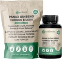 Integratore Panax Ginseng & Ginkgo Biloba per energia, Focus & Brain Health | Capsule Ginseng rossi coreani per la memoria, Stress Relief & Circulation | Supporto cognitivo naturale | 60 Count | Made in USA