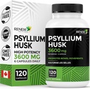 Renew Actives Psyllium Husk 1200MG per 2 capsule – Bulk-Forming Laxative & Soluble Fiber per la salute digestiva, Regolarità & Adulto Wellness – Pure Ingredients – Made in Canada – 120 capsule