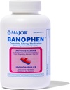MAJOR Banophen Diphenhydramine HCI 50 mg capsule - Rilievo temporaneo dai sintomi della febbre da fieno e delle allergie respiratorie superiori - Antihistamine - Medicina allergia - 1000 capsule (1-Pack)