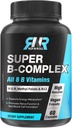 Complesso Super B, 8 Vitamine Bioattive B, con Folato di metile, Methyl B12, P-5-P (Vitamina B6), D-Biotin, Niacinamide, Alta Assorbimento, Non OGM, Supporto per la produzione di energia, 60 Caps Vegan