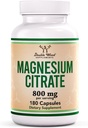 Citrato di magnesio 800mg, 180 capsule, supporto di digestione e costipazione, Vegan Safe, Non OGM, doppio legno supplementi