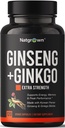 Natgrown Panax Ginseng & Ginkgo Biloba Supplemento - Rosso Coreano Ginseng & Ginko Biloba Capsule per Uomo & Donne - Supporta la messa a fuoco della memoria & Brain Funzione - Vegan Pills - 120 Conte