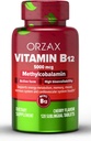 ORZAX Vitamina B12 5000 mcg Methylcobalamin for Memory, Mood, Blood Cell Function, Cardiovascular and Energy Supplement - Cherry Flavored - Vegan & Non-GMO - 120 compresse sublinguali - 120 giorni di alimentazione