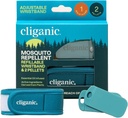 Cliganic Mosquito Repellent Pack (banda + 2 pellet di ricarica) - Regolabile, naturale DEET-Free, olio essenziale infuso