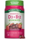 Vitamina D3 e B12 Gummies per adulti | 60 Conte | Sapore di fragole | Vegetariano, Non OGM & Gluten