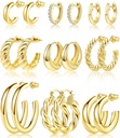 Adoyi 9 coppie oro cerchio orecchini Set per le donne intrecciato huggie hoops orecchini 14K 18K oro placcato per le ragazze San Valentino festa della mamma regali leggero