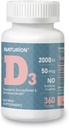Vitamina D3 2000iu (50 mcg) 1-anno di alimentazione per il supporto immunitario, la funzione muscolare sana, e Bone Salute - Non OGM, senza glutine, con vitamina B2 - (Mini Compresse), 360 conte