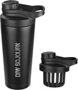 Bottiglia DIW 24 oz Shaker,Bracciale in acciaio inox Shaker con disegno senza rumore,Coppa di Shaker in metallo isolato per miscele di proteine e pre allenamento,Gym Bottiglia Shaker(nero)