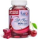 Chewable Iron Supplement for Women & Men - Cherry Flavor, Iron Vitamin C Soft Chew for Max Absorption, Iron as Ferrous Fumarate, Ideale per l'anemia e la carenza di ferro, alimentazione di 2 mesi