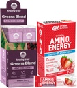 Incredibile Bundle di erba di Nutrition Optimum Essential Amino Energy Plus Electrolytes Stick Packs, Polvere di energia, Burst di fragole, 7 Conte Greens Superfood Antiossidante: Berry dolce, 15 Serve