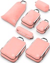 Cubi di imballaggio di compressione grande per gli organizzatori di bagagli da viaggio-Packing Cube Set 7 pezzi per il bagaglio controllati-Ultralight, Expandable/Compression Bags by TRIPPED Travel Gear (Dusty Rose)