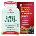PurePremium Normal Blood Sugar Supplemento - 20 Complesso di ingredienti attivi per sostenere i livelli di zucchero nel sangue già nella gamma normale - con cannella, melone più grande, cromo, gelso - 60ct