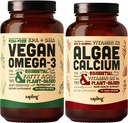 Vegan Omega 3 180 Softgels & Algae Calcium Bundle - A base vegetale DHA & EPA acidi grassi, Supplemento di calcio dalle alghe rosse con vitamina K2 & D3, Magnesio, Zinco, Borone, Complesso minerale