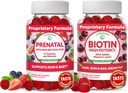 Biotina Lunakai e Bundle Prenatale - Integratore per la crescita della pelle e delle unghie con Vitamina C ed E - Gomma Multivitamina Gravidanza con Acido Ferro e Folico - Alimentazione 30 giorni