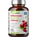 biophix D-Mannose 1000mg capsule con mirtillo e probiotici - D Integratori di mannosio per le donne - D-Mannose Pillole per il supporto sanitario del tratto urinario e della vescica - Benessere digestivo - 120 Vcaps