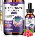 Magnesio Glycinate 200mg Supplemento, Magnesio Liquido Gocce con vitamina B6, Ashwagandha, L - Theanine, Camomilla - Supporto Stress Relief, Bone, Muscolo, Mood Vegan - Raspberry Flavor - 2 FL.OZ