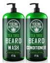 Viking Revolution Tea Tree Oil Beard Wash and Beard Condizionatore Per Uomini - Cuscinetto Naturale Set Morbidificatore con Olio di Argan, Vitamina E e Ginseng - Set Shampoo e Condizionatore Cuscinetto (17 Oz)