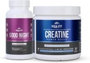Good Night Natural Sleep Aid (60 capsule) & Micronized Creatine Monohydrate Powder (150g) Bundle – Supporto naturale del sonno con Melatonin, Ashwagandha & L-teanina, Plus Pure Vegan Creatine per migliorare